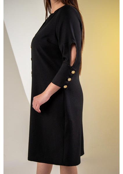 Kadın 3330450 Büyük Beden Kol Detaylı Siyah Elbise fırsatları