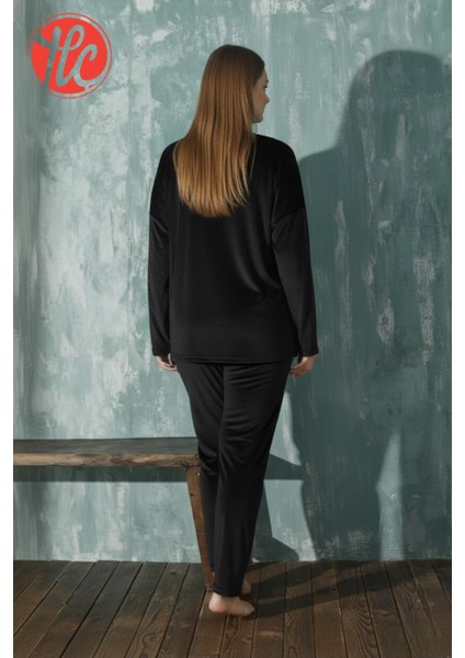13208-4 Kadın Büyük Beden Kadife Uzun Kollu Pijama Takımı fırsatları