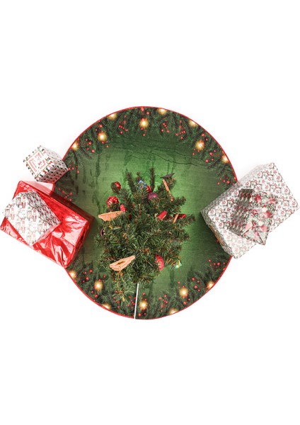 Yılbaşı Ağacı Altı Örtüsü | Yılbaşı Desenli Çam Ağacı Ayak Örtüsü Kaymaz Dot Tabanlı Halı | MIM0359 indirimleri