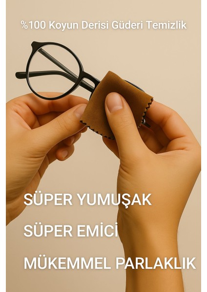 % 100 Koyun Derisi Güderi Gözlük, Telefon ve Tablet Temizleme Bezi 9 Adet 3 Renk 13 cm x 13 cm