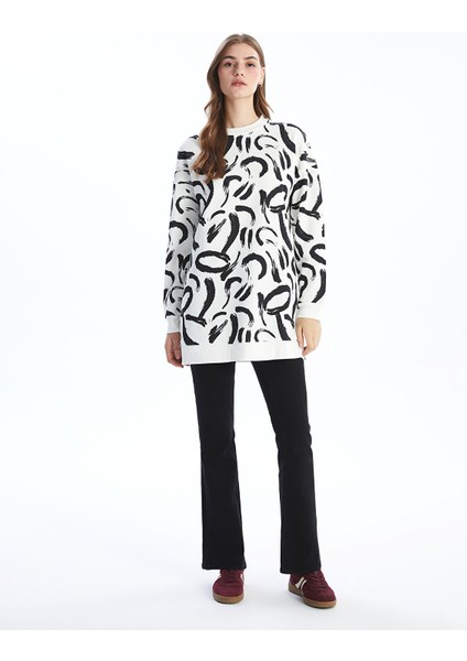 Yeni Sezon Bisiklet Yaka Desenli Kadın Sweatshirt Tunik fiyatları