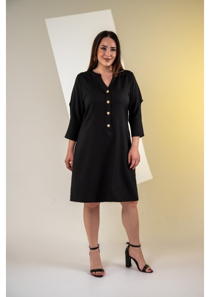 Kadın 3330450 Büyük Beden Kol Detaylı Siyah Elbise indirimleri