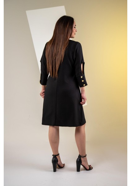 Kadın 3330450 Büyük Beden Kol Detaylı Siyah Elbise