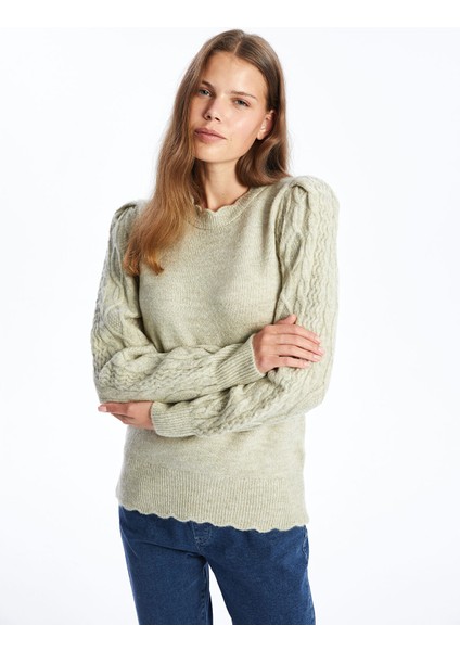 Yeni Sezon Bisiklet Yaka Kendinden Desenli Kadın Triko Kazak