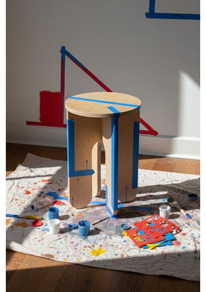 Portatif Kolay Kurulum Ahşap Sehpa - Tabure Kişiselleştirilebilir & Boyanabilir Sehpa - Flat Pack modelleri