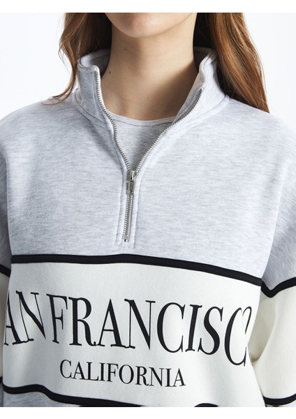 Yeni Sezon Dik Yaka Baskılı Oversize Kadın Kalın Sweatshirt modelleri