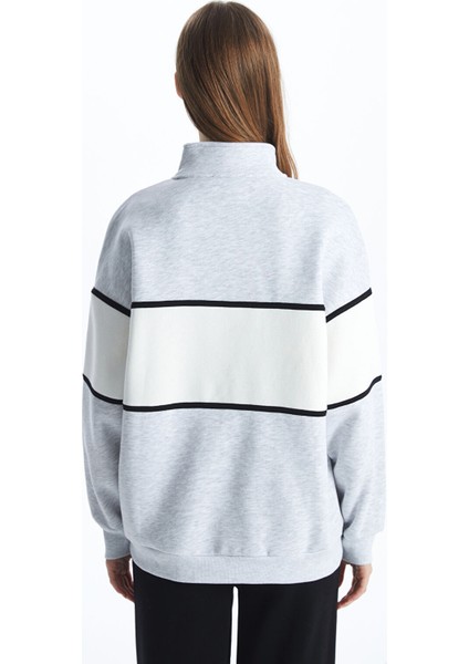 Yeni Sezon Dik Yaka Baskılı Oversize Kadın Kalın Sweatshirt fırsatları