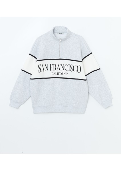 Yeni Sezon Dik Yaka Baskılı Oversize Kadın Kalın Sweatshirt indirimleri