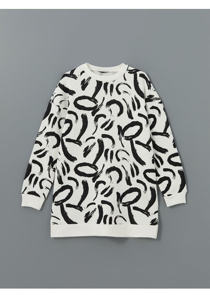 Yeni Sezon Bisiklet Yaka Desenli Kadın Sweatshirt Tunik indirimleri