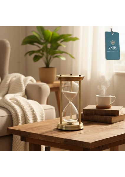 Roma Sütunu Tasarımlı Dekoratif Kum Saati – 60 Dk Zaman Ölçer Metal Gövde (32X17 Cm)