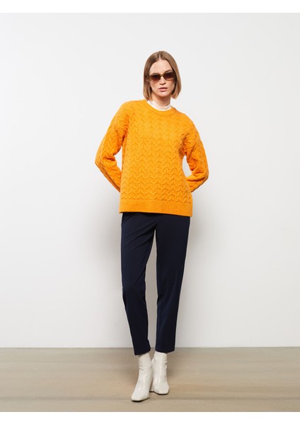 Yeni Sezon Bisiklet Yaka Kendinden Desenli Uzun Kollu Kadın Triko Kazak