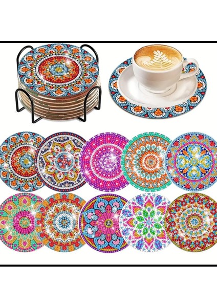 5 D Kendin Yap Bardak Altlığı 10 Lu Elmas Mozaik Boyama Seti