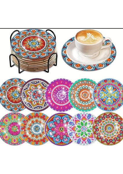 5 D Kendin Yap Bardak Altlığı 10 Lu Elmas Mozaik Boyama Seti