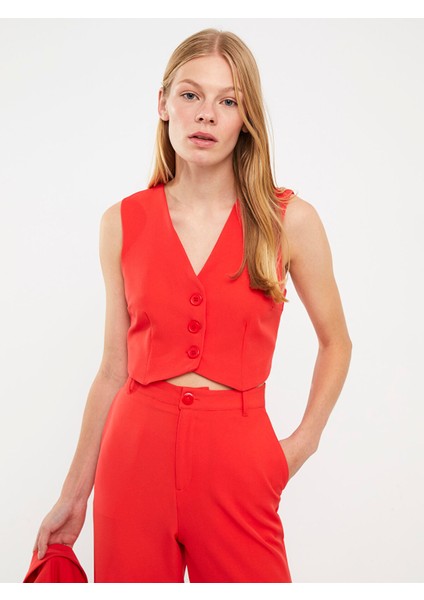 Yeni Sezon Kadın V Yaka Düz Klasik Yelek fırsatları