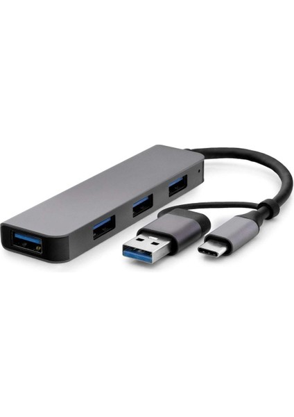 Type-C + Usb3.0 Hub 4*usb3.0 Gri HDX7825