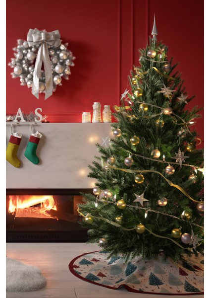 Yeşil Kırmızı Çam Ağacı Desenli Yılbaşı Çam Ağacı Örtüsü