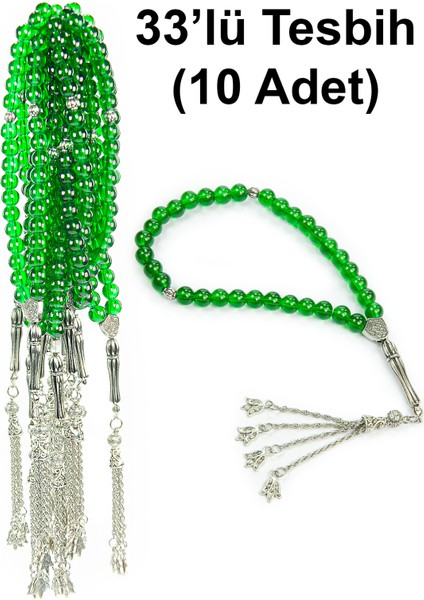 10 Adet 33LÜ Hac Umre Hediyelik Tesbih - Yeşil