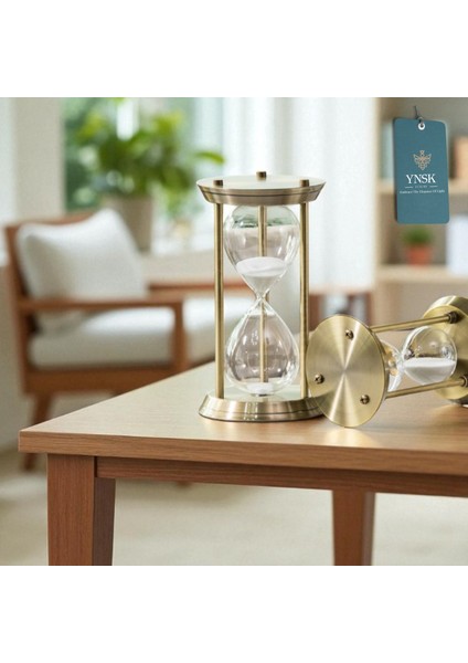 Roma Sütunu Tasarımlı Dekoratif Kum Saati – 60 Dk Zaman Ölçer Metal Gövde (32X17 Cm)