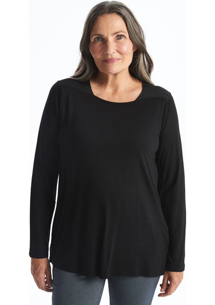 Yeni Sezon Kare Yaka Parlak Taşlı Uzun Kollu Kadın Bluz