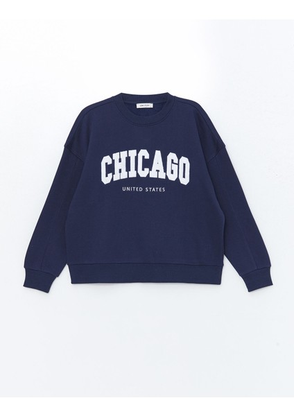 Yeni Sezon Bisiklet Yaka Baskılı Oversize Kadın Kalın Sweatshirt indirimleri