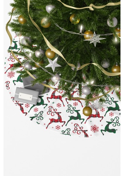 Noel Temalı Geyik Desenli Yılbaşı Çam Ağacı Örtüsü fiyatları