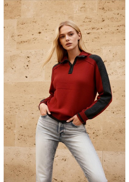 2233 Omuz Yaka Detay Kazak Bordo