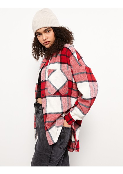 Yeni Sezon Kapüşonlu Ekose Uzun Kollu Flanel Oversize Kadın Oduncu Gömlek Ceket