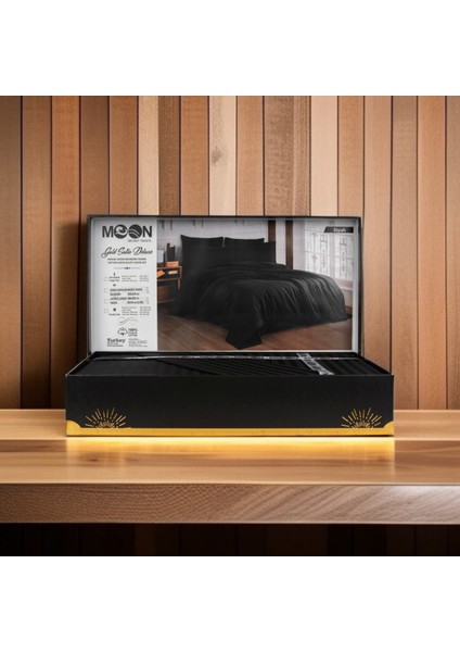 Premıum Siyah Renk Pamuk Saten Çift Kişilik Lastikli Çarşaf Nevresim Takımı fırsatları