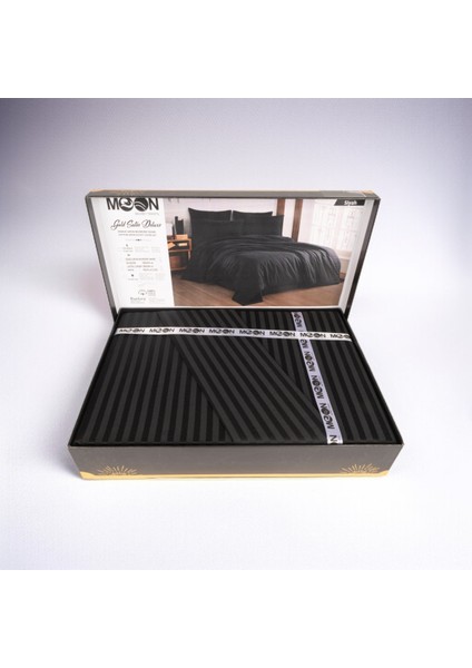 Premıum Siyah Renk Pamuk Saten Çift Kişilik Lastikli Çarşaf Nevresim Takımı indirimleri