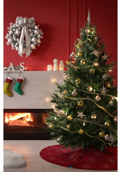 Noel Temalı Kırmızı Yılbaşı Çam Ağacı Örtüsü