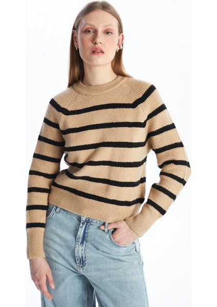 Yeni Sezon Bisiklet Yaka Çizgili Uzun Kollu Kadın Triko Kazak