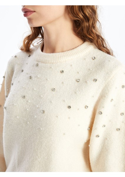 Yeni Sezon Bisiklet Yaka Taş Işlemeli Kadın Triko Kazak modelleri