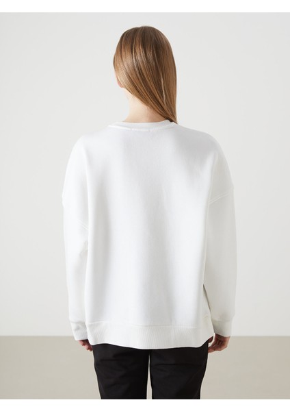 Yeni Sezon Bisiklet Yaka Baskılı Oversize Kadın Kalın Sweatshirt fırsatları