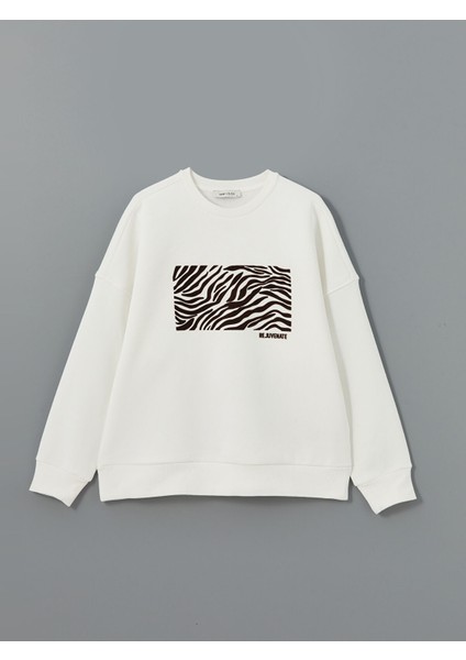 Yeni Sezon Bisiklet Yaka Baskılı Oversize Kadın Kalın Sweatshirt indirimleri