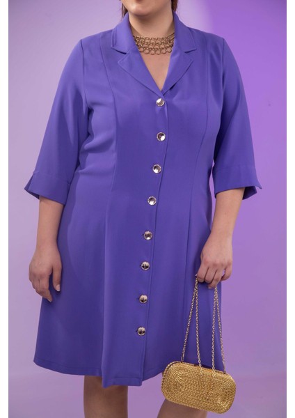 Kadın 33371 Önü Düğmeli Gömlek Mor Elbise