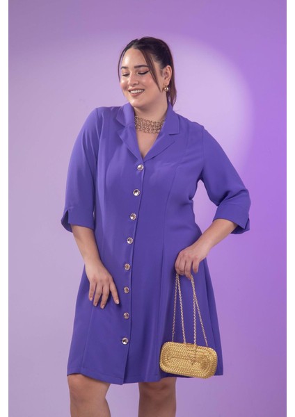 Kadın 33371 Önü Düğmeli Gömlek Mor Elbise modelleri