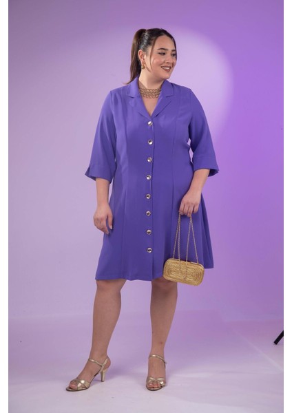 Kadın 33371 Önü Düğmeli Gömlek Mor Elbise fırsatları