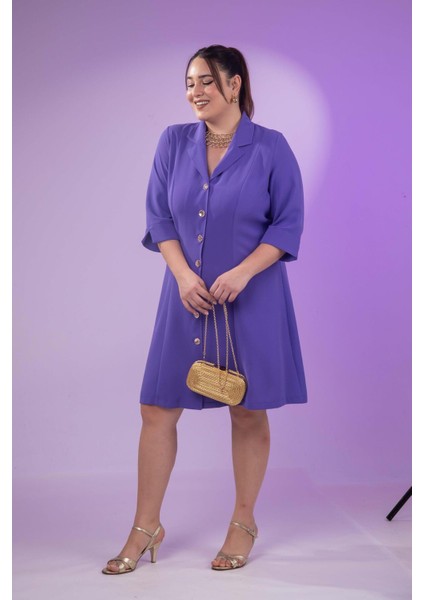 Kadın 33371 Önü Düğmeli Gömlek Mor Elbise