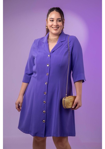 Kadın 33371 Önü Düğmeli Gömlek Mor Elbise