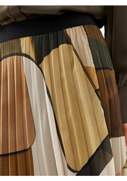 Yeni Sezon Beli Lastikli Desenli Pileli Kadın Etek modelleri