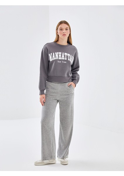 Yeni Sezon Bisiklet Yaka Baskılı Oversize Kadın Kalın Sweatshirt fiyatları