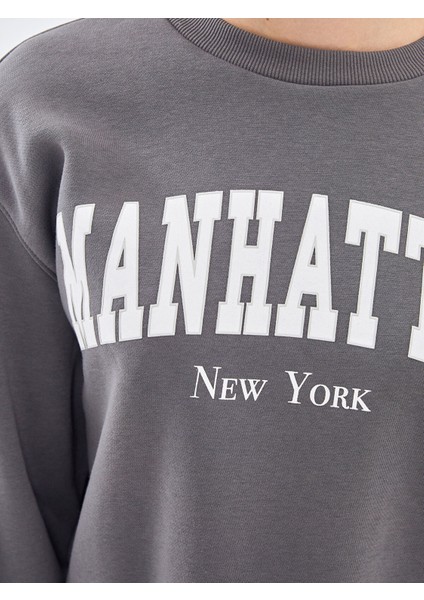 Yeni Sezon Bisiklet Yaka Baskılı Oversize Kadın Kalın Sweatshirt modelleri