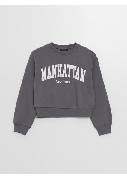 Yeni Sezon Bisiklet Yaka Baskılı Oversize Kadın Kalın Sweatshirt indirimleri