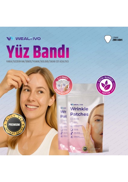 Yüz Bandı 2’li Paket 288’LI Şeffaf Kırışıklık Yüz Germe Bantları Premium Wrinkle Patch