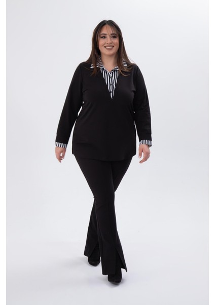 Kadın Büyük Beden Gömlek Yaka Siyah Sweatshırt fiyatları