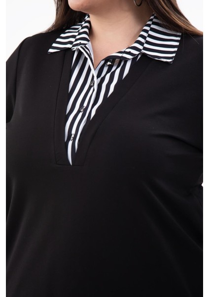 Kadın Büyük Beden Gömlek Yaka Siyah Sweatshırt modelleri