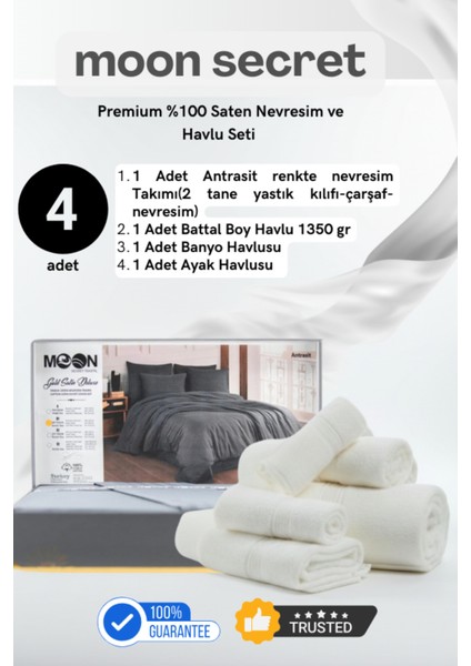 %100 Saten Premium Nevresim ve Havlu Seti 12 Farklı Renk Seçeneği 4 Parça Set 1