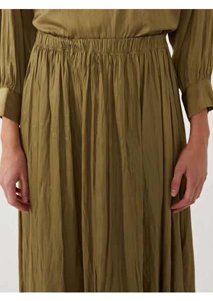 Yeni Sezon Beli Lastikli Saten Kadın Etek modelleri