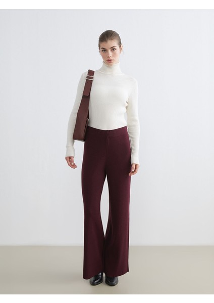 Yeni Sezon Beli Lastikli Geniş Paça Kadın Triko Pantolon