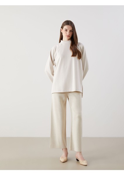 Yeni Sezon Beli Lastikli Geniş Paça Kadın Triko Pantolon